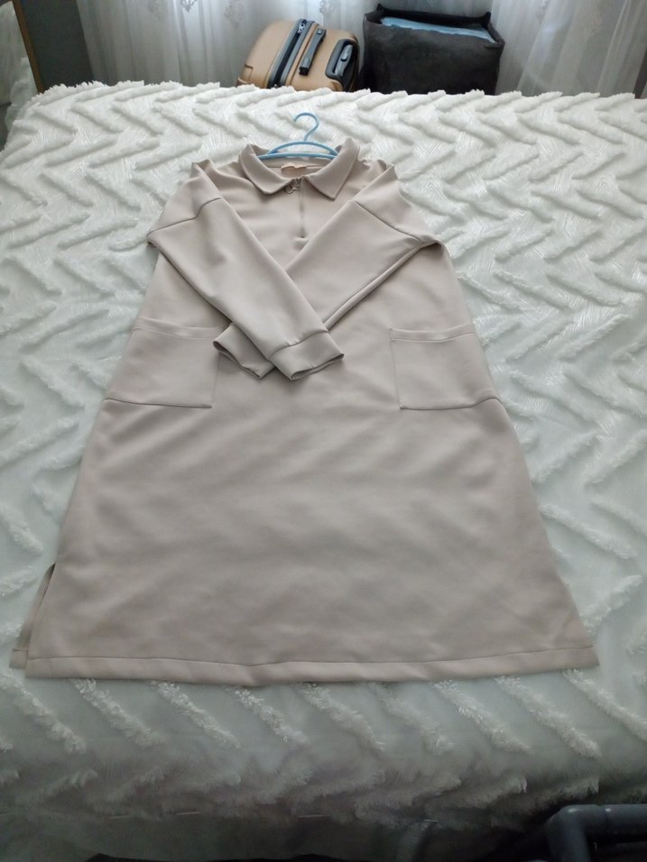 Bej Rengi Kadın Scuba kumaş tunik ve pantolon - Görsel 4