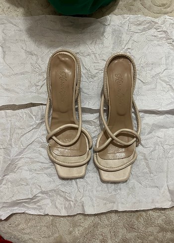 Bej Pastel topuklu sandalet - Görsel 6