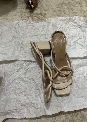 Bej Pastel topuklu sandalet - Görsel 4