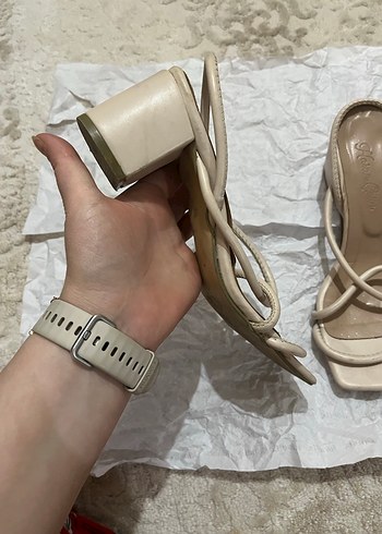 Bej Pastel topuklu sandalet - Görsel 5