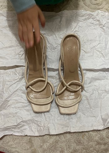 Bej Pastel topuklu sandalet - Görsel 7