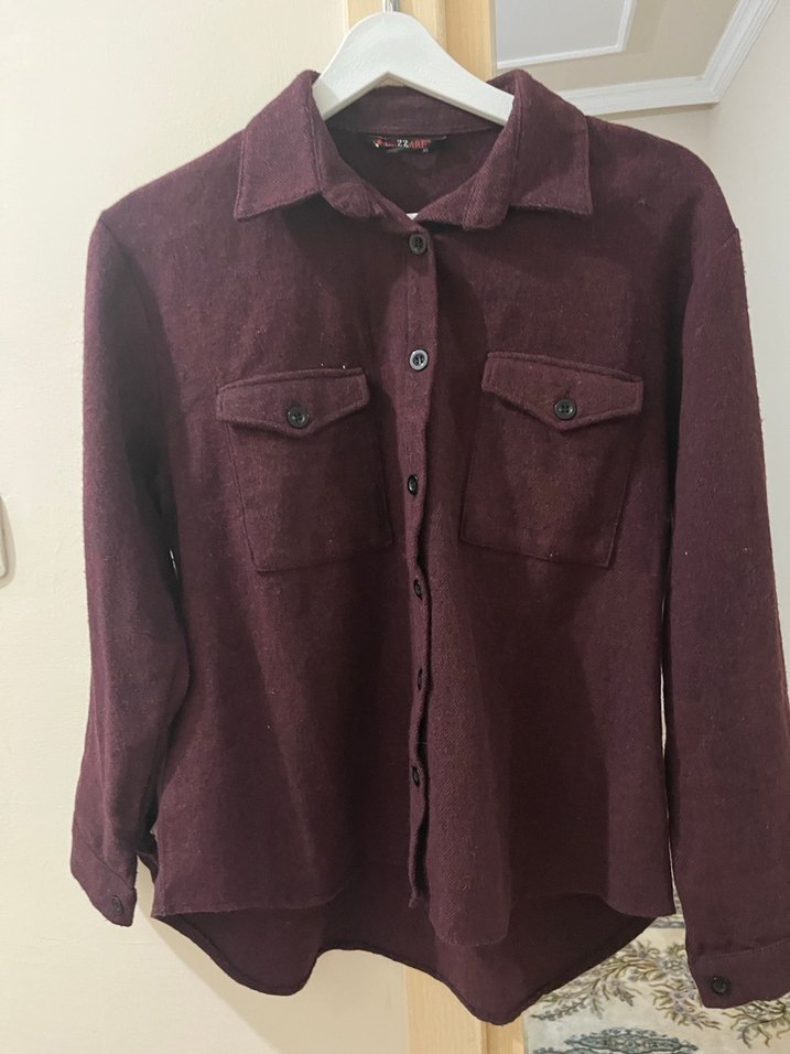 Bordo Düğmeli Hamile Yün Ceket - Görsel 3