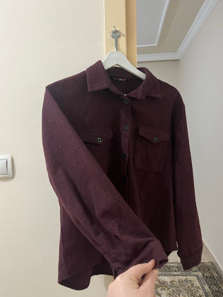 Bordo Düğmeli Hamile Yün Ceket - Görsel 4