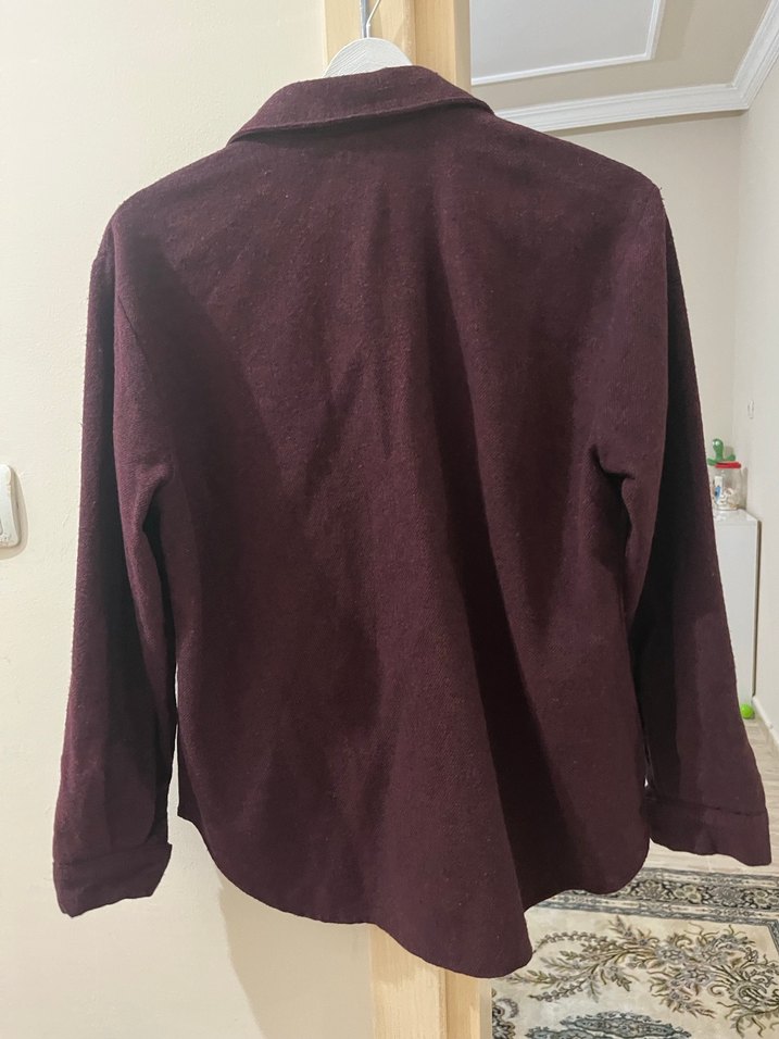 Bordo Düğmeli Hamile Yün Ceket - Görsel 2