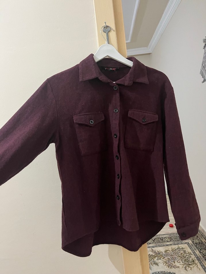 Bordo Düğmeli Hamile Yün Ceket - Görsel 5