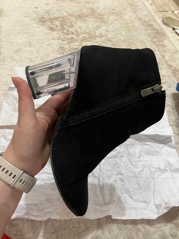 Siyah Süet Fermuarlı Topuklu Bot - Görsel 5