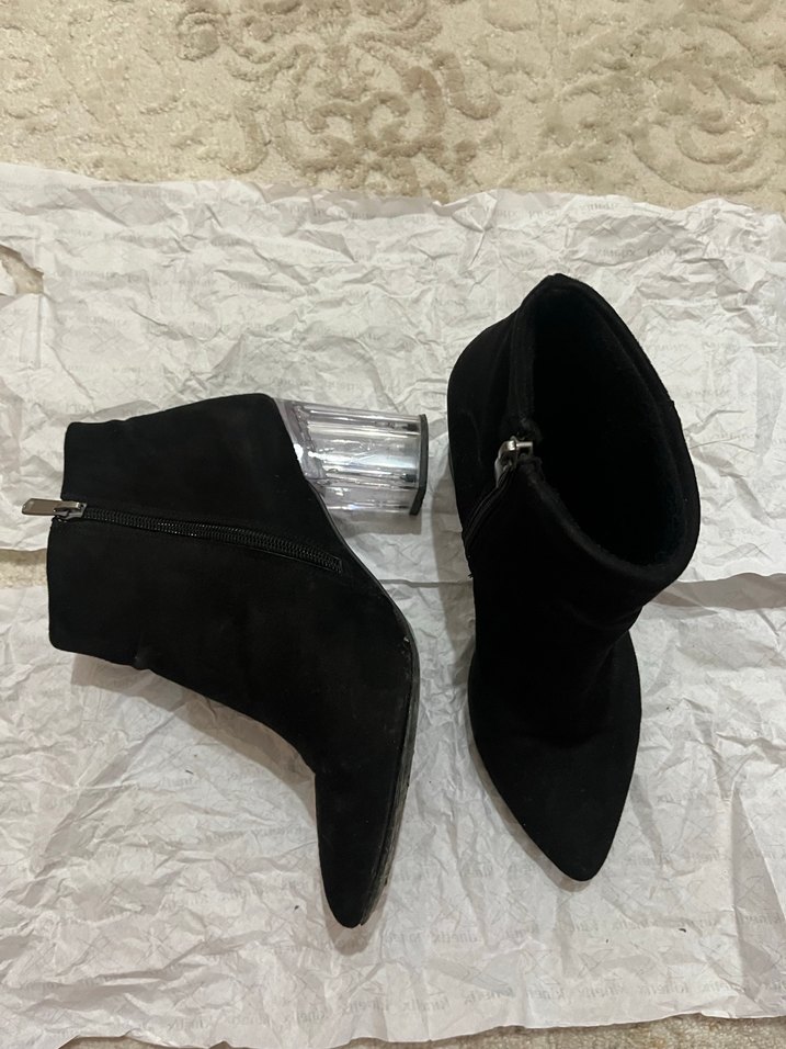 Siyah Süet Fermuarlı Topuklu Bot - Görsel 2