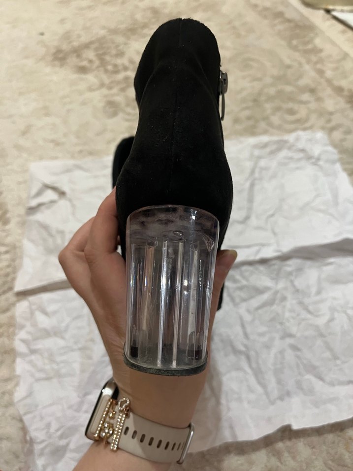 Siyah Süet Fermuarlı Topuklu Bot - Görsel 4