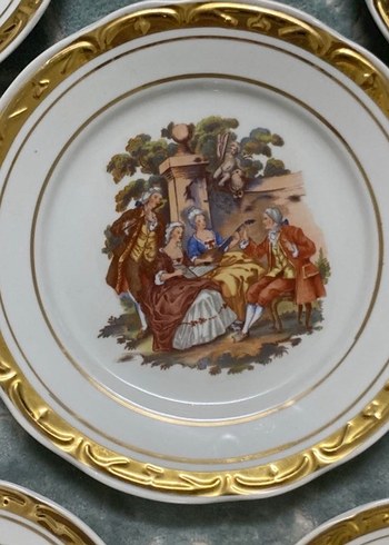 Vintage 7li Dekoratif Porselen Tabak Seti - Görsel 2