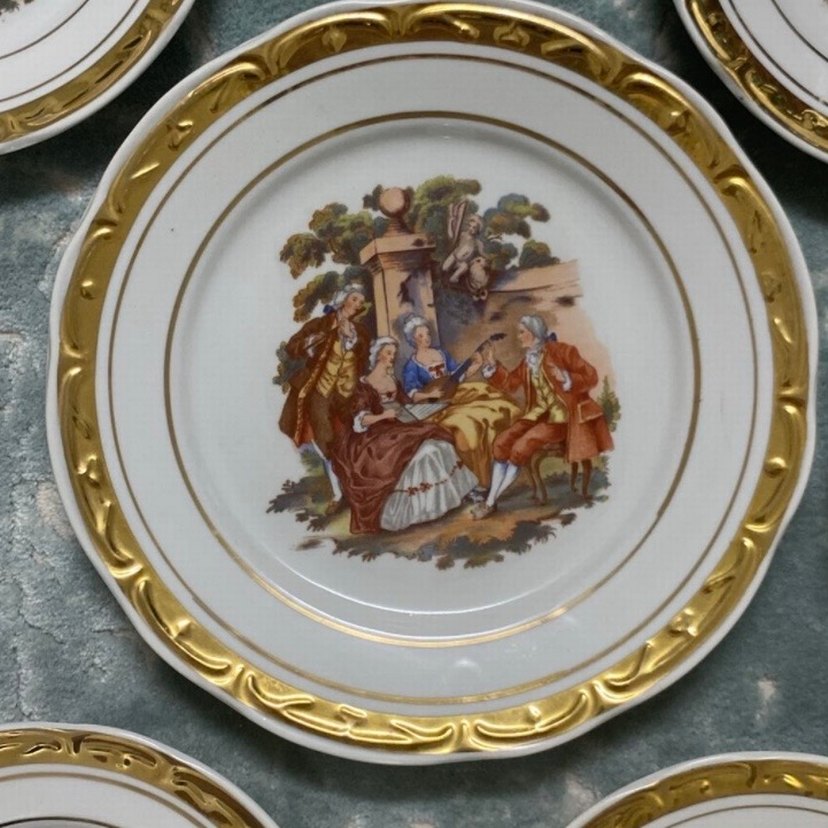 Vintage 7li Dekoratif Porselen Tabak Seti - Görsel 2