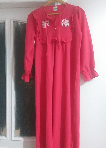 Uzun Kollu Nakışlı Bohem Pembe Kadın Gecelik - Görsel 2