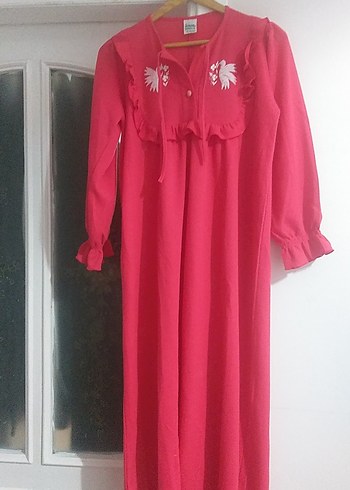 Uzun Kollu Nakışlı Bohem Pembe Kadın Gecelik - Görsel 4