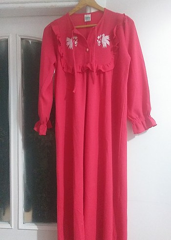 Uzun Kollu Nakışlı Bohem Pembe Kadın Gecelik - Görsel 3