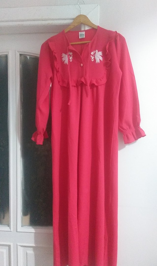 Uzun Kollu Nakışlı Bohem Pembe Kadın Gecelik - Görsel 2