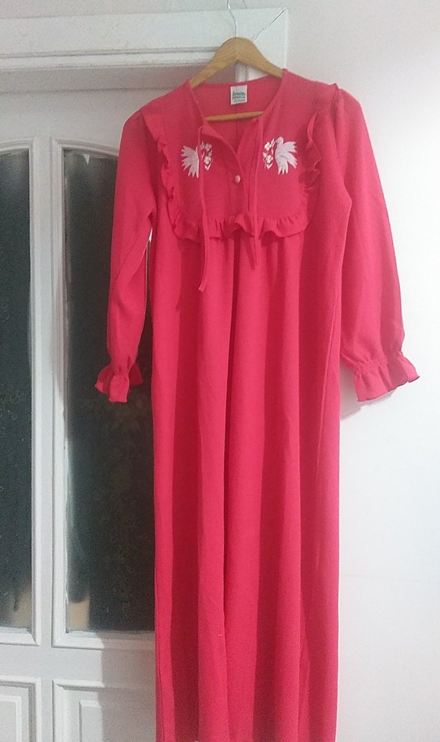 Uzun Kollu Nakışlı Bohem Pembe Kadın Gecelik - Görsel 4