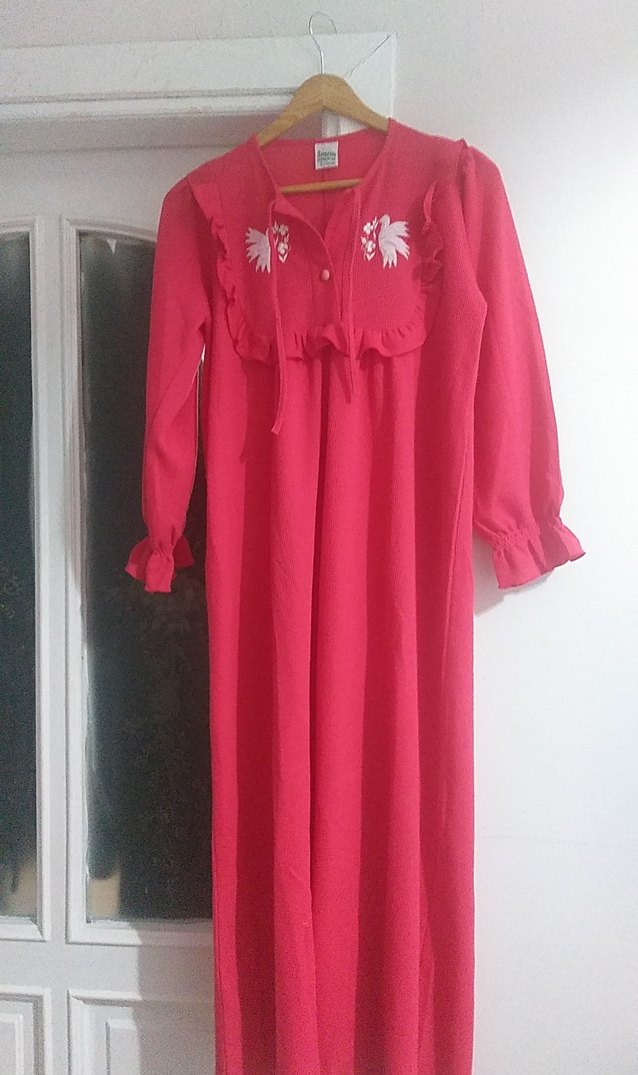 Uzun Kollu Nakışlı Bohem Pembe Kadın Gecelik - Görsel 3