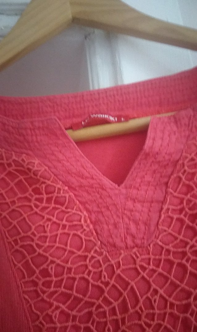 Pembe V Yaka Kısa Kollu Keten Bluz - Görsel 5