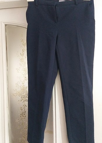 Kemerli Lacivert Kadın Kumaş Pantolon - Görsel 3