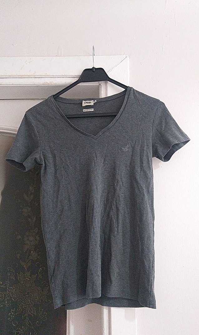 Gri V Yaka Kadın Tişört - Görsel 2