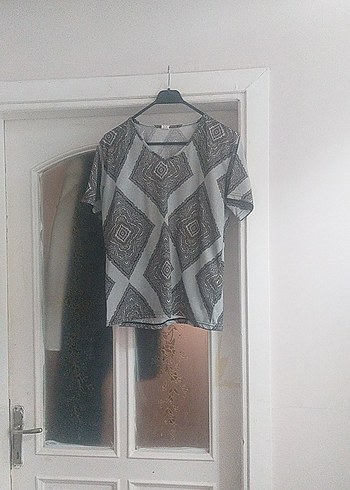 xl Beden Gri Tie-Dye Desenli Transparan Kadın Bluz