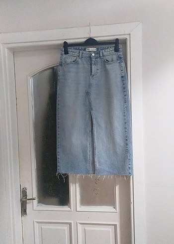 Gri Midi Denim Etek