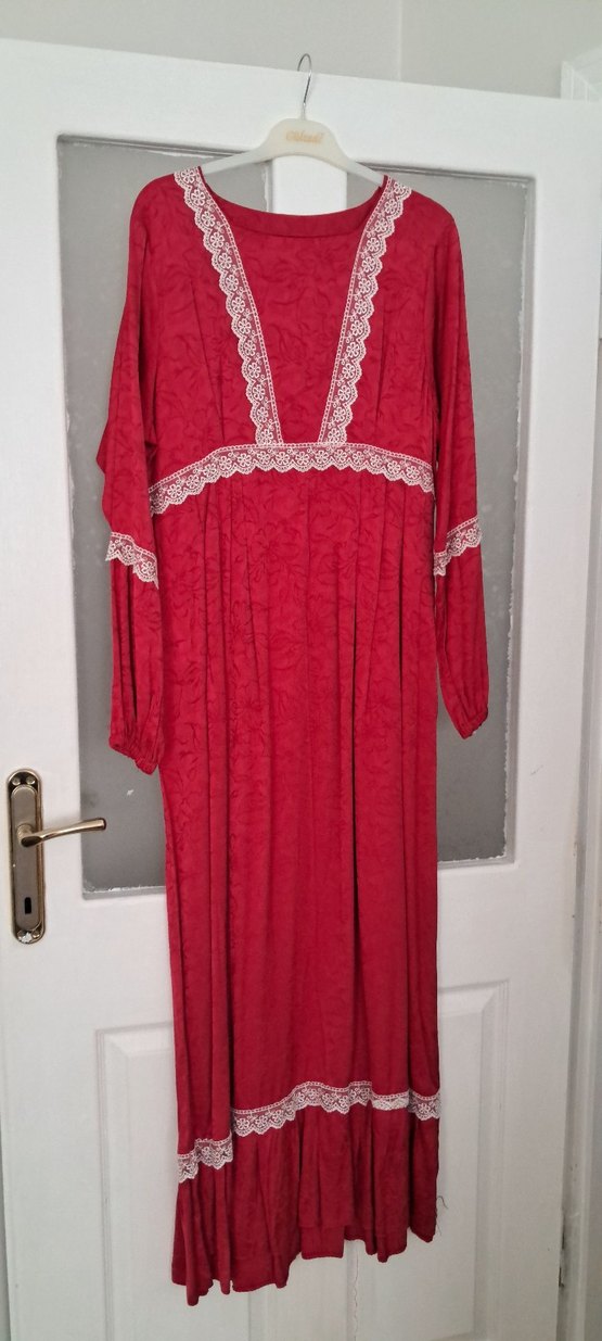 Fuşya Uzun Dantel Detaylı Elbise - Görsel 2