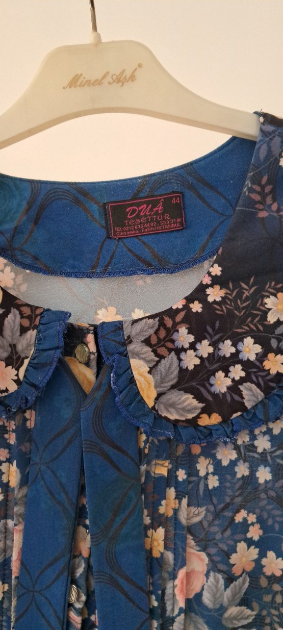 Bohem Uzun Kollu Bağcıklı Mavi elbise - Görsel 3