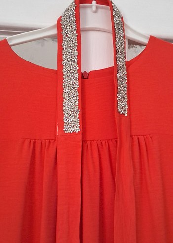 Nar çiçeği Uzun Kesim Drapeli Abiye Elbise - Görsel 4