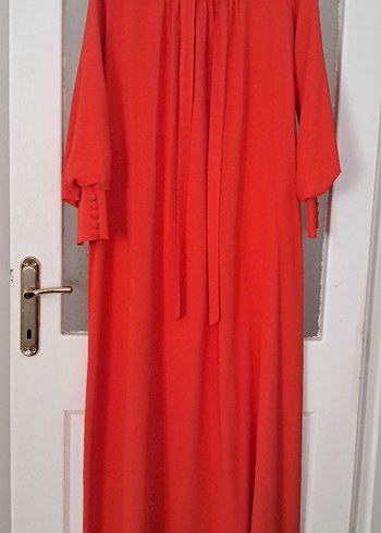 Nar çiçeği Uzun Kesim Drapeli Abiye Elbise - Görsel 2