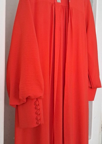 Nar çiçeği Uzun Kesim Drapeli Abiye Elbise - Görsel 6