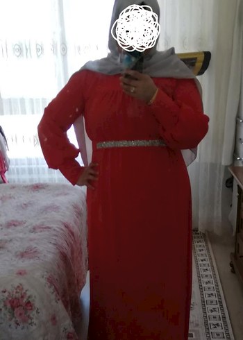 Nar çiçeği Uzun Kesim Drapeli Abiye Elbise