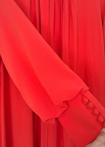 Nar çiçeği Uzun Kesim Drapeli Abiye Elbise - Görsel 5