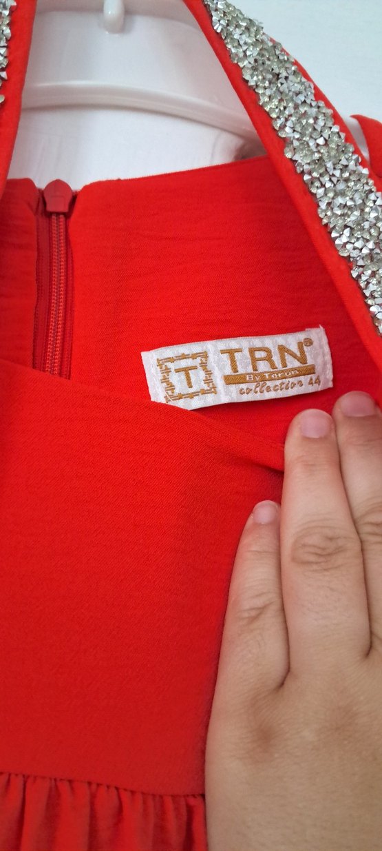 Nar çiçeği Uzun Kesim Drapeli Abiye Elbise - Görsel 3