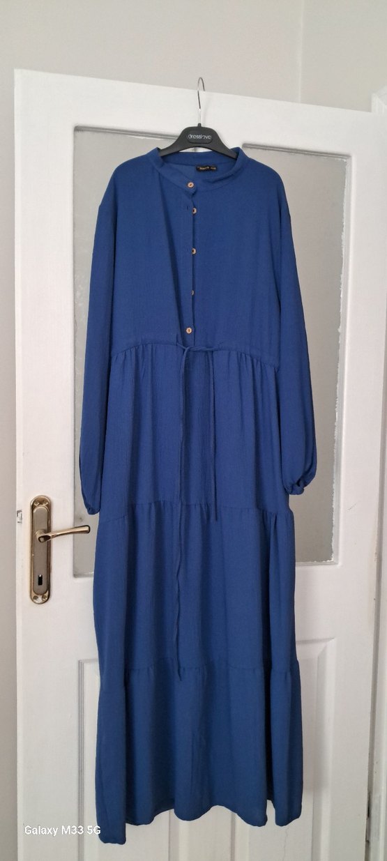 Diger Mavi Uzun Keten Elbise - Görsel 2