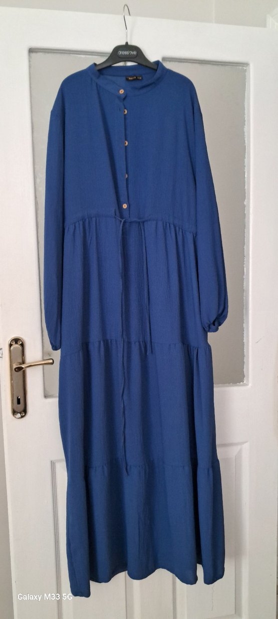 Diger Mavi Uzun Keten Elbise - Görsel 3