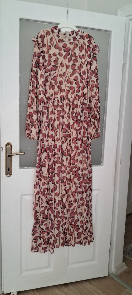 Vişne çürüğü Bohem Uzun Elbise, Fırfırlı, Uzun Kollu - Görsel 4