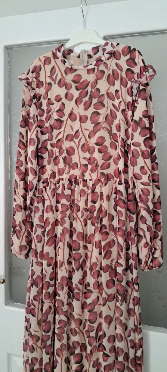 Vişne çürüğü Bohem Uzun Elbise, Fırfırlı, Uzun Kollu - Görsel 2