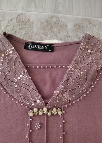 Diğer Mor V Yakalı Dantel Detaylı Kadın Bluz