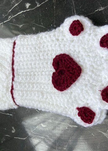 Beyaz Örgü Parmaksız patili eldiven  Eldivenler - Görsel 5