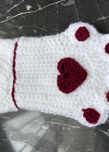 Beyaz Örgü Parmaksız patili eldiven  Eldivenler - Görsel 6