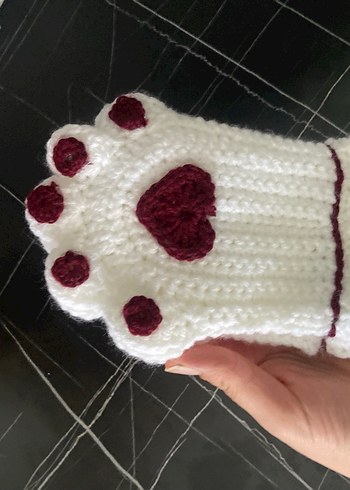 Beyaz Örgü Parmaksız patili eldiven  Eldivenler - Görsel 9