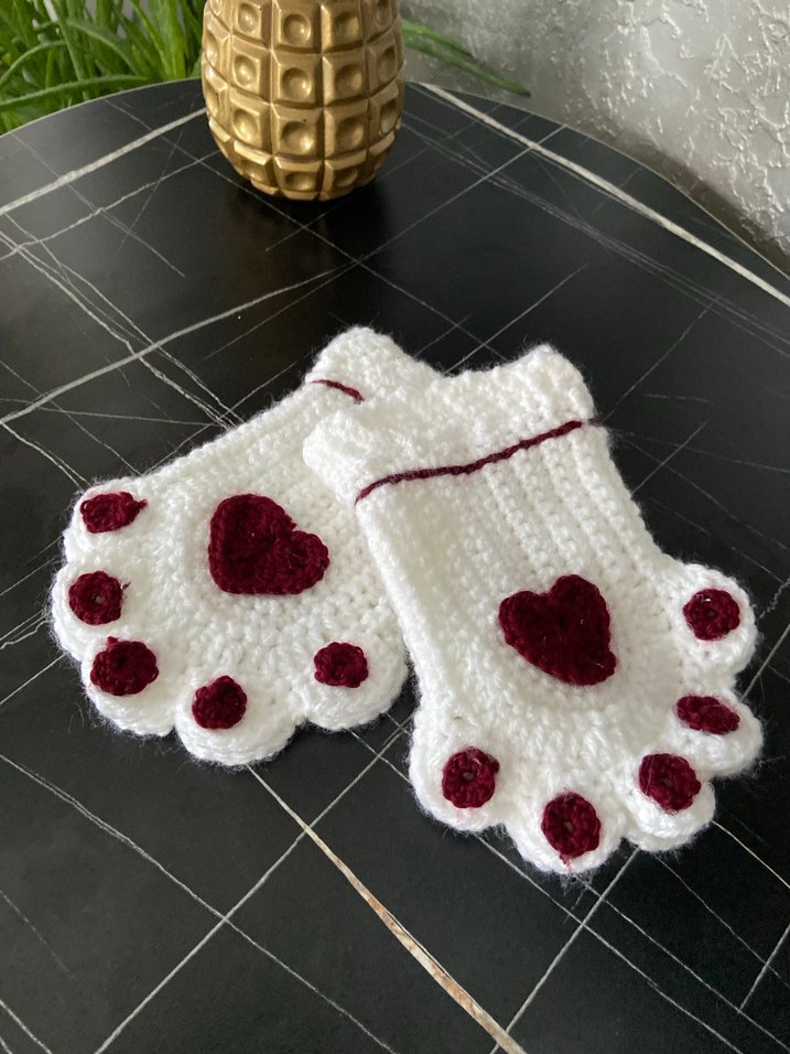 Beyaz Örgü Parmaksız patili eldiven  Eldivenler - Görsel 2