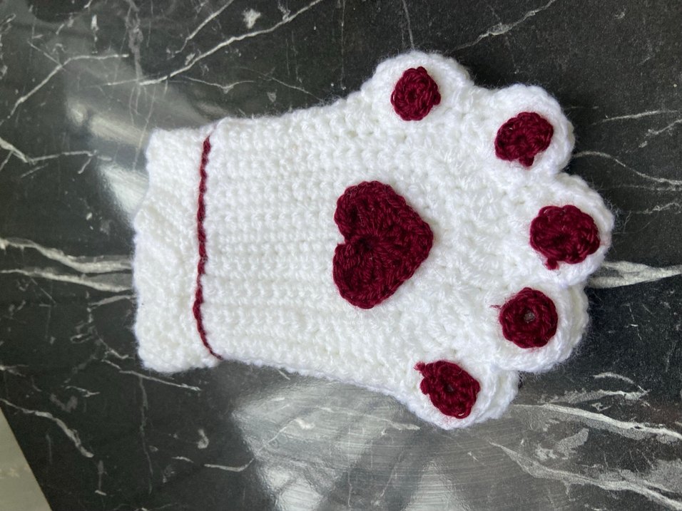 Beyaz Örgü Parmaksız patili eldiven  Eldivenler - Görsel 5