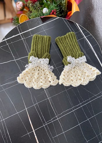 Dantel Detaylı Kadın Örgü Eldiven vintage eldiven - Görsel 5