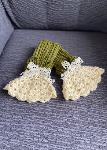 Dantel Detaylı Kadın Örgü Eldiven vintage eldiven - Görsel 6