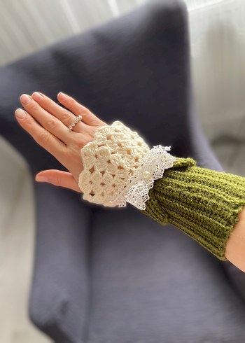 Dantel Detaylı Kadın Örgü Eldiven vintage eldiven - Görsel 10