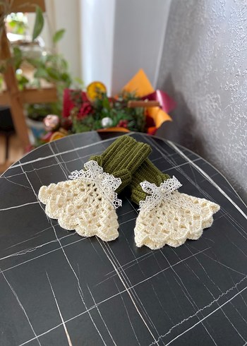 Dantel Detaylı Kadın Örgü Eldiven vintage eldiven - Görsel 3