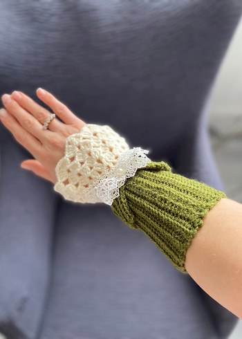 Dantel Detaylı Kadın Örgü Eldiven vintage eldiven - Görsel 9