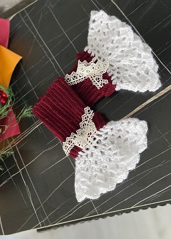 Bordo Dantel Detaylı Örgü Kadın Eldiveni - Görsel 10