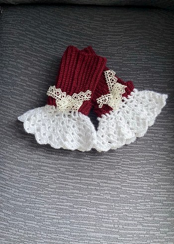 Bordo Dantel Detaylı Örgü Kadın Eldiveni - Görsel 6